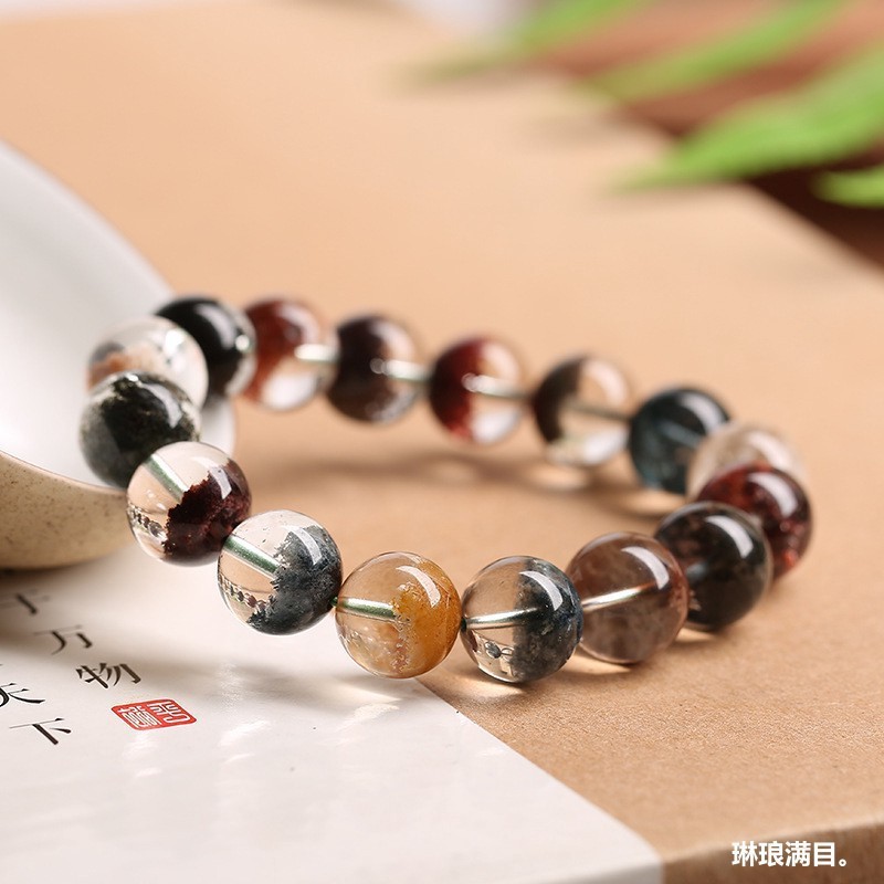 彩色幽灵手链异象水晶聚宝盆绿红天然巴西四季幽灵手链手串男女款