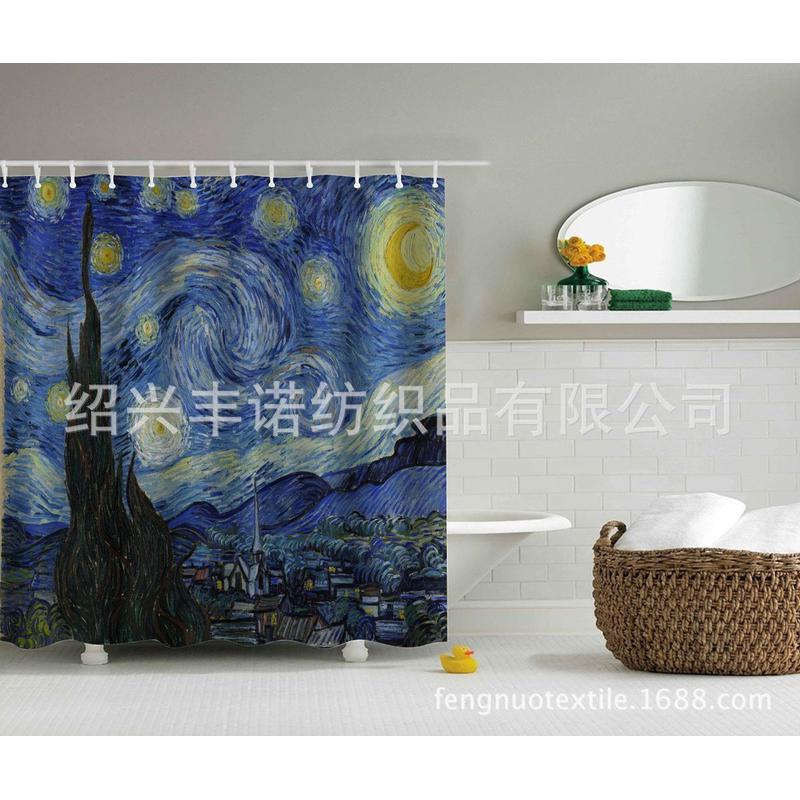 工厂供货多浴帘数码定制浴帘油画风景印花浴帘 加厚涤纶尺寸