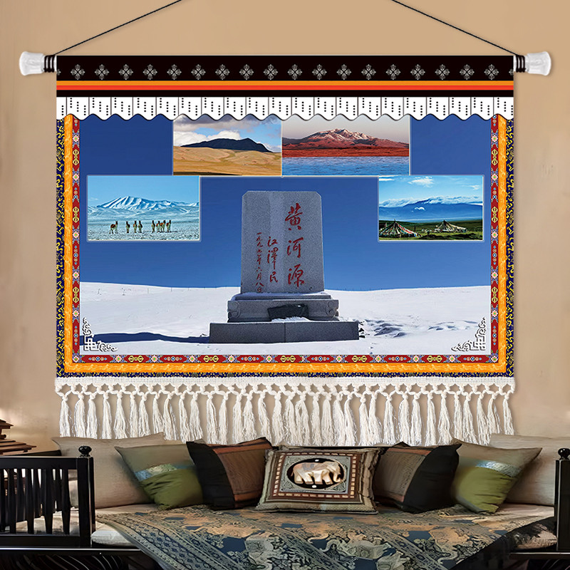 藏族民宿八吉祥布艺挂画客栈酒店床头复古民族风布画墙壁装饰画布图片