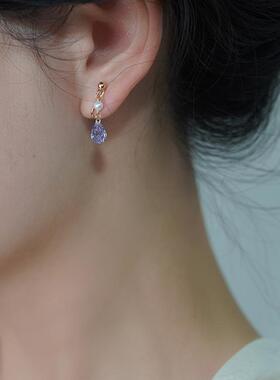 小众设计感紫锆石珍珠耳夹甜美少女气质耳骨夹无耳洞耳环女40916