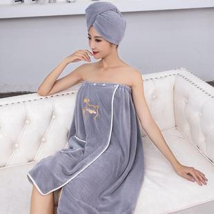 洗澡两件套可可穿女裹比毛巾浴巾套装三件套吸水用干发帽纯棉