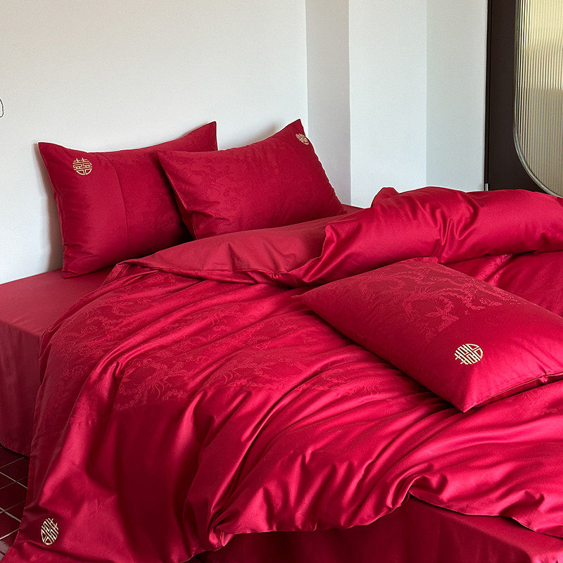 龙凤呈祥中式高级婚庆100s全棉四件套纯棉提花被套床单结婚六件套,床上用品,婚庆床品套件,淘宝优惠券,粉丝福利购,淘宝优惠卷