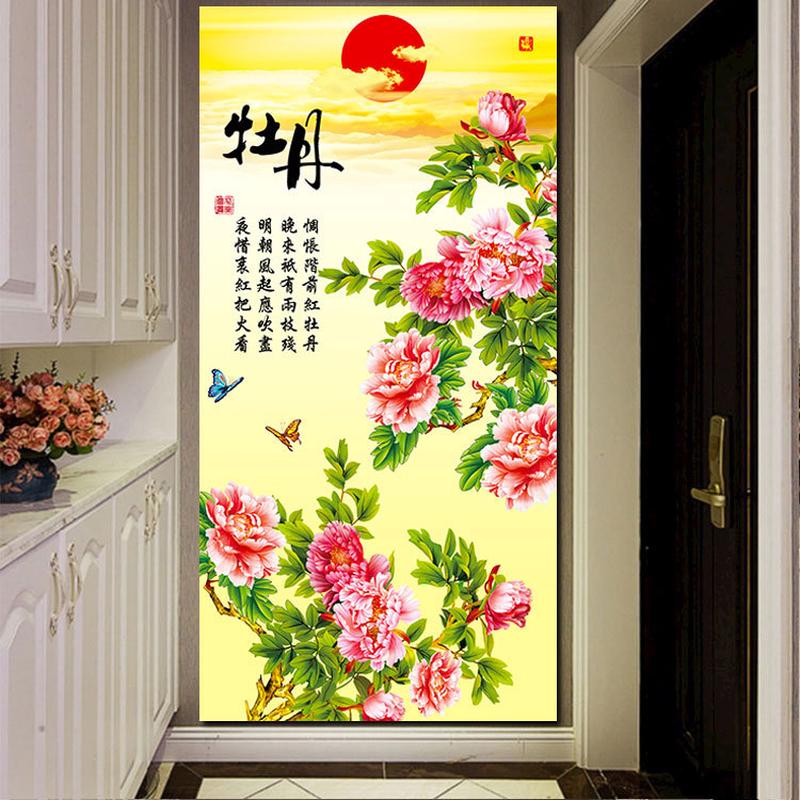 牡丹花开富贵孔雀图家和客厅装饰挂画轻奢中式自粘沙发背景墙贴图片