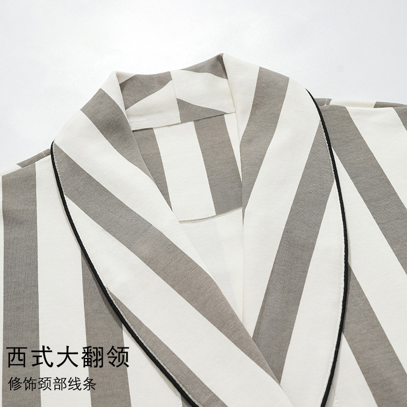 新品情侣睡袍秋冬款纯棉长款浴袍条纹春秋睡衣男女款2025新款四季