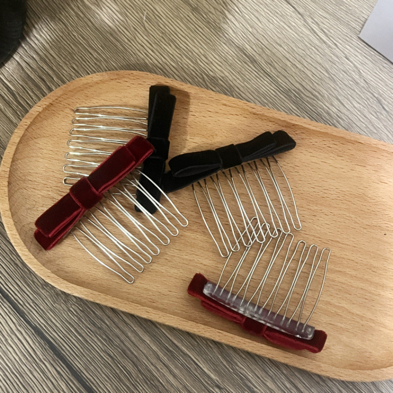 蝴蝶结发梳倒插头饰刘海夹前额洋气发插梳碎发刘海小香风发夹叉梳