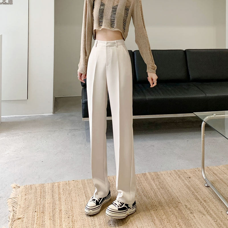 春夏直筒裤女韩版米色窄版阔腿裤宽松休闲拖地裤垂感休闲西裤