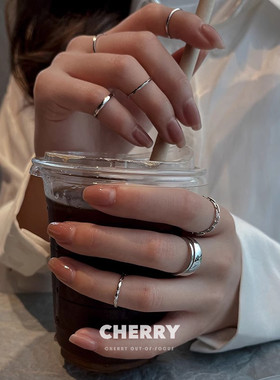 时尚个性素圈戒指女ins冷淡风叠戴关节戒套装男简约嘻哈尾戒指环