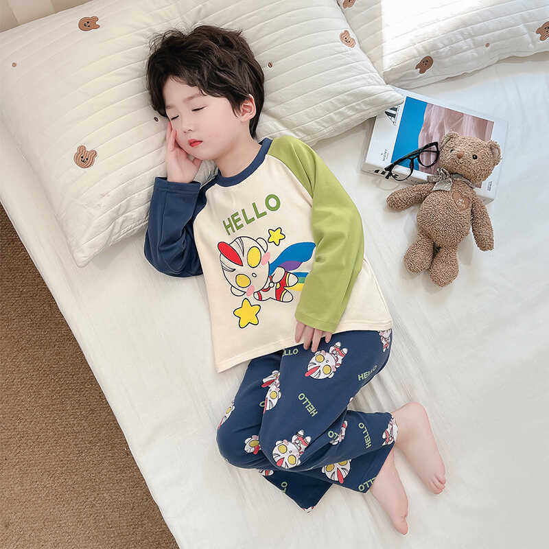 儿童睡衣春秋纯棉男孩套装宝宝长袖秋季小男童家居服男宝套头套装