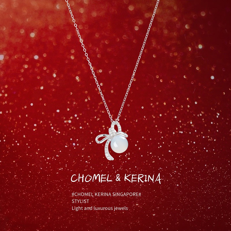 白玉髓「在逃公主」蝴蝶结项链女纯银轻奢小众高级送闺蜜生日礼物