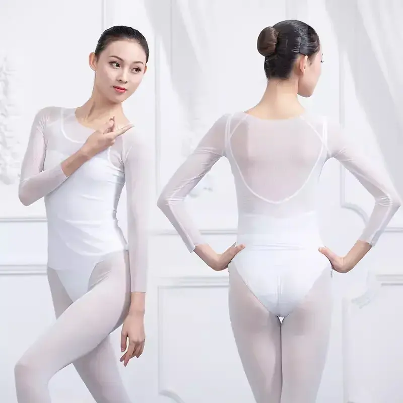 成人舞蹈服女士芭蕾舞练功服古典舞纱衣形体显瘦弹力长袖网纱上衣