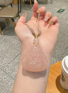 冰藕粉玉石佛公吊坠中式毛衣链
