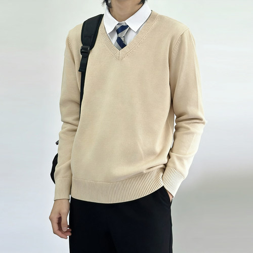 dk男生制服jk女百搭浅杏色毛衣