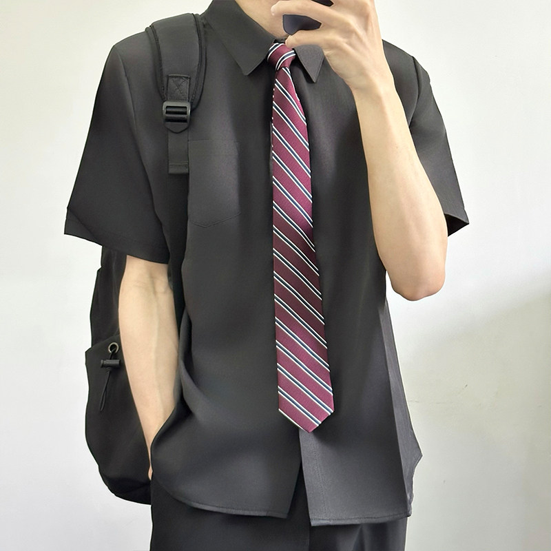 dk日系制服男夏季短袖衬衫黑色痞帅学院风衬衣学生简约高级感百搭