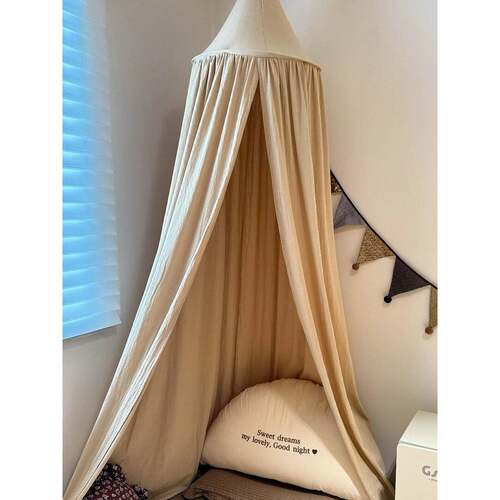 婴儿床圆顶床幔北欧ins风儿童房帐篷游戏屋装饰水洗棉开门床帐