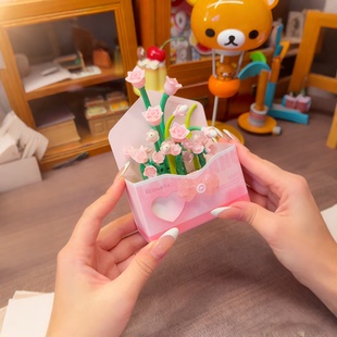 信封花束积木永生花玫瑰小颗粒手工diy拼装玩具送女孩子生日礼物