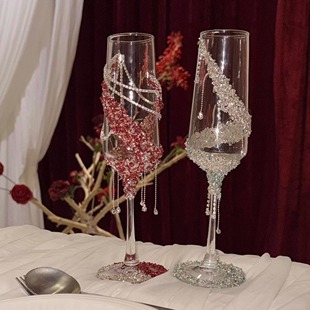 复古高级ins红色系碎钻敬酒杯diy材料包订婚结婚礼物香槟杯实用