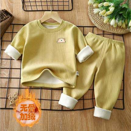 商场同款儿童加绒加厚保暖内衣套装德绒秋冬季宝宝秋衣秋裤男童女