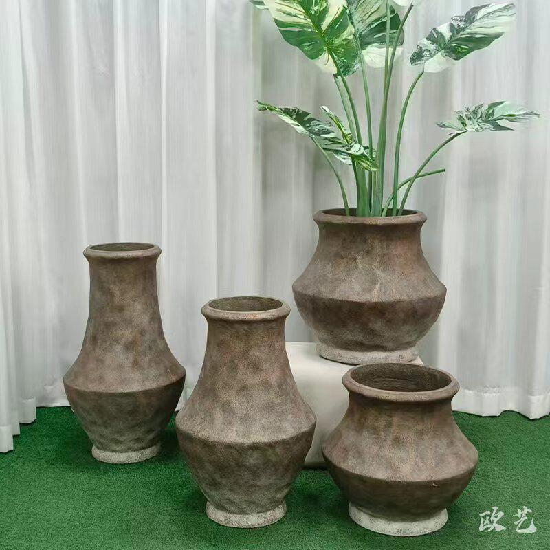 诧寂风复古做旧水泥花盆民宿酒店软装艺术花器摆件室内户外种植盆