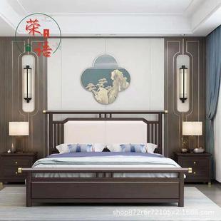 实木床1.5现代简约主卧双人大床1.8米储物软包婚床卧室家具 新中式