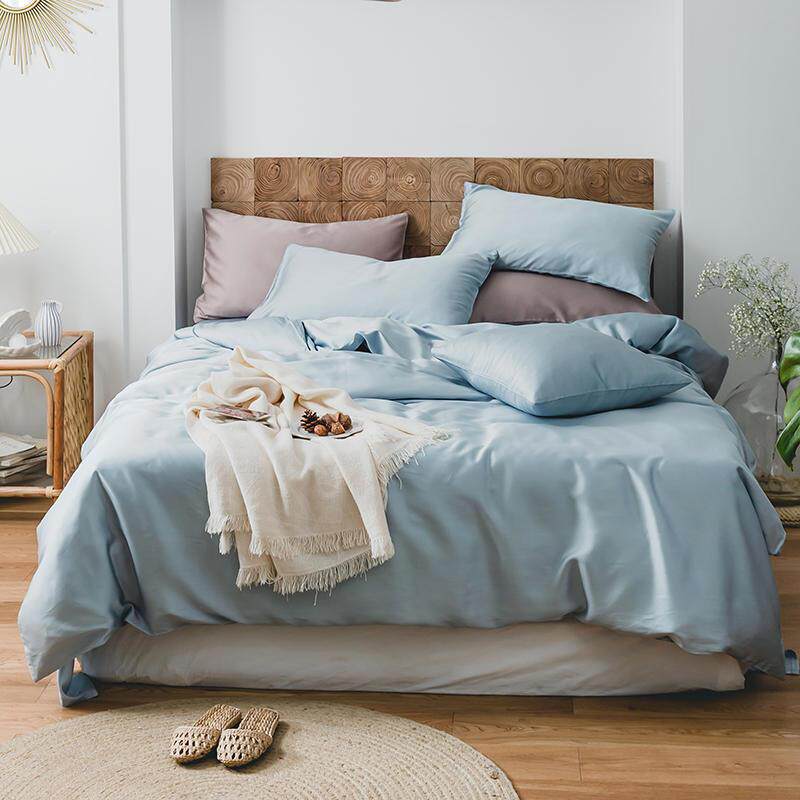 夏季60支双面丝滑裸睡天丝四件套凉爽简约纯色双人床品