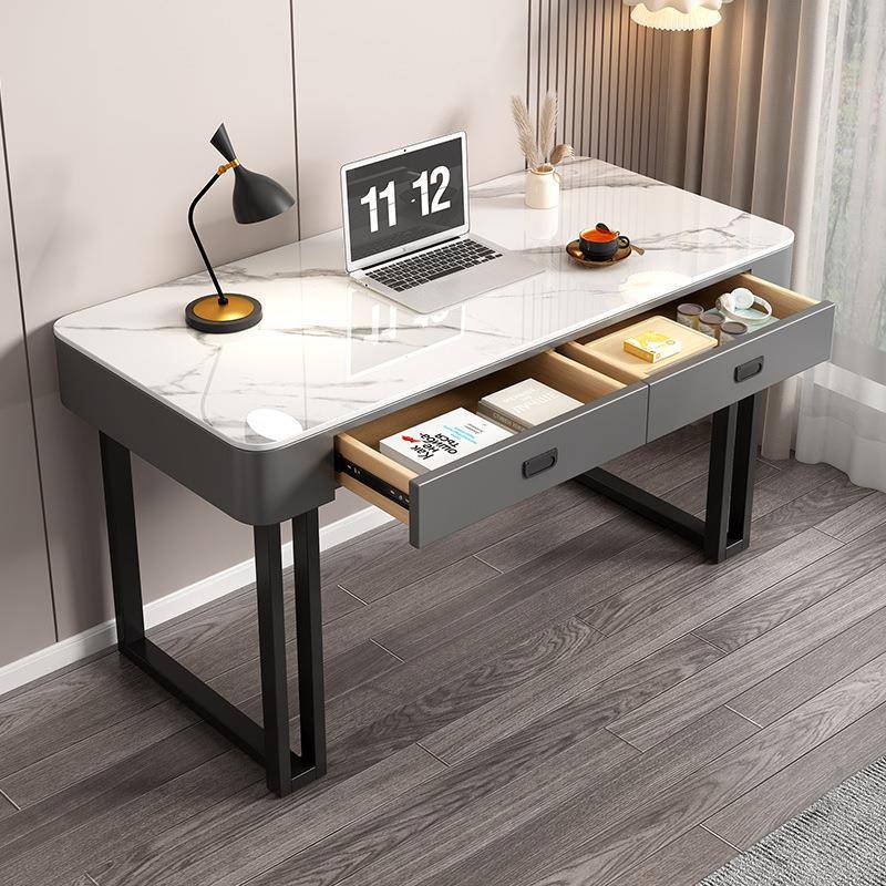 岩板电脑桌家用台式电竞桌子女生卧室书桌梳妆台一体办公桌椅组合