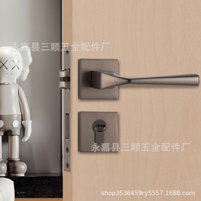 现代门锁室内卧室轻奢房间门锁具静音高端分体锁家用木门锁门把手