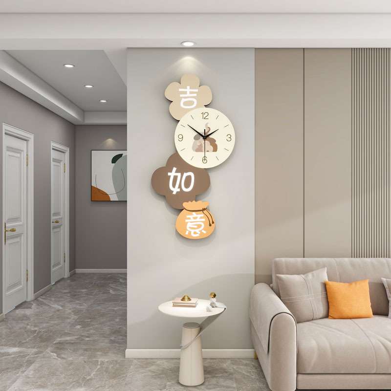 网红创意时钟高级感挂墙家用餐厅玄关背景装饰挂钟奶油风钟表客厅