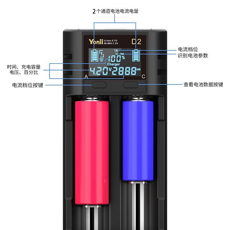 Type-C3.7V18650锂电池26650AA5号镍氢电池充电器AAA21700LCD双槽