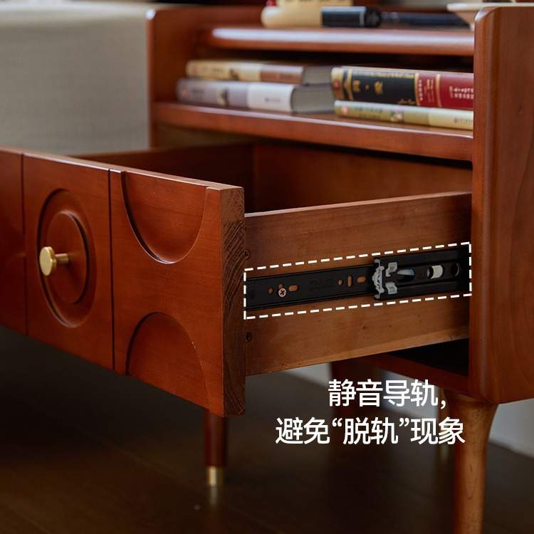 北欧黄杨木床头柜卧室小边柜中古风实木雕花带抽屉床边储物柜