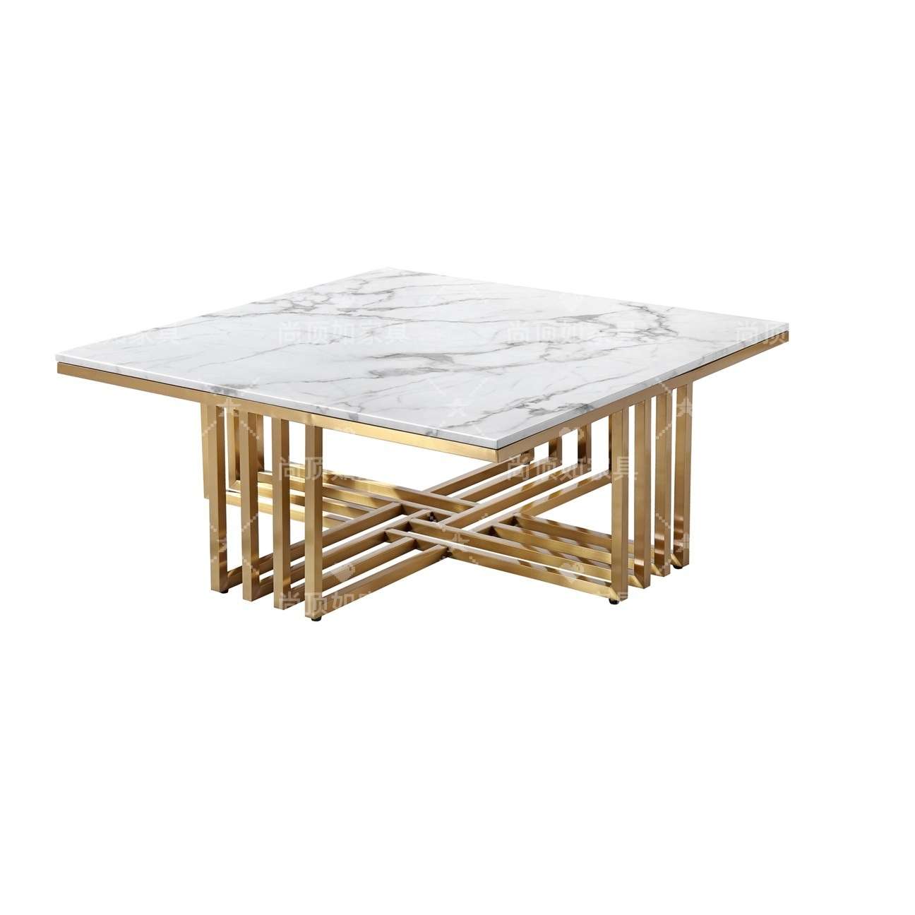 轻奢高端交叉脚大理石茶几角几套装客厅拉丝不锈钢钛金茶桌边几