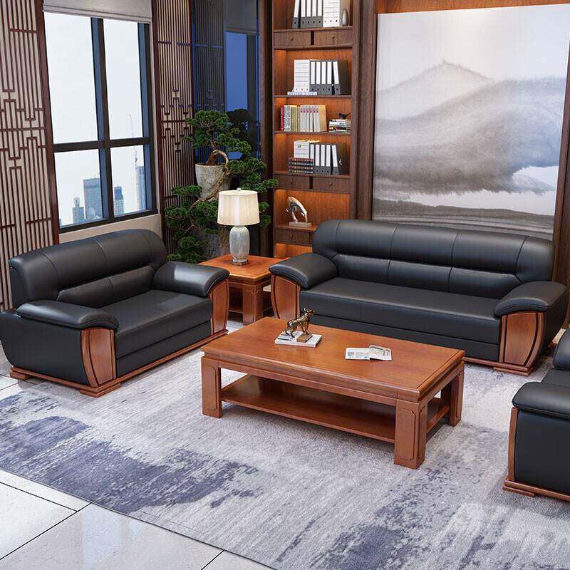 办公沙发茶几组合大堂商务接待室会客沙发西皮三人位小型沙中式