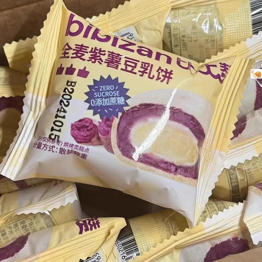 比比赞全麦紫薯豆乳饼早餐糕点心宿舍代餐小零食夹心面包整箱400g
