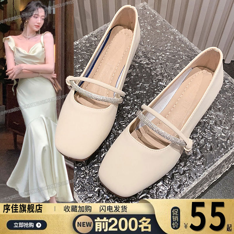 序佳法式低跟单鞋女2024新款夏季玛丽珍配裙子奶奶小皮鞋晚晚瓢鞋