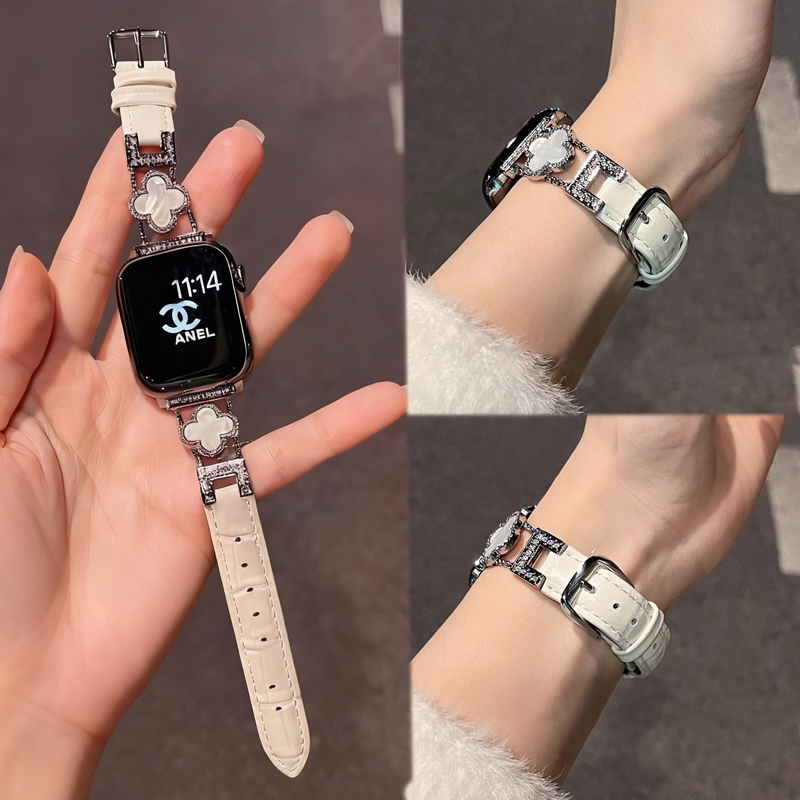 适用iwatchs10四叶草真皮表带