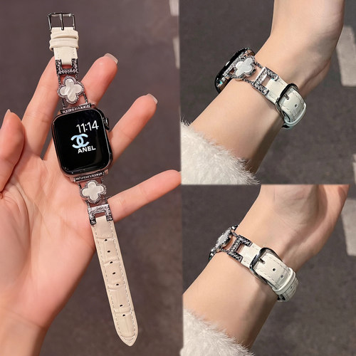 适用iwatchs10四叶草真皮表带