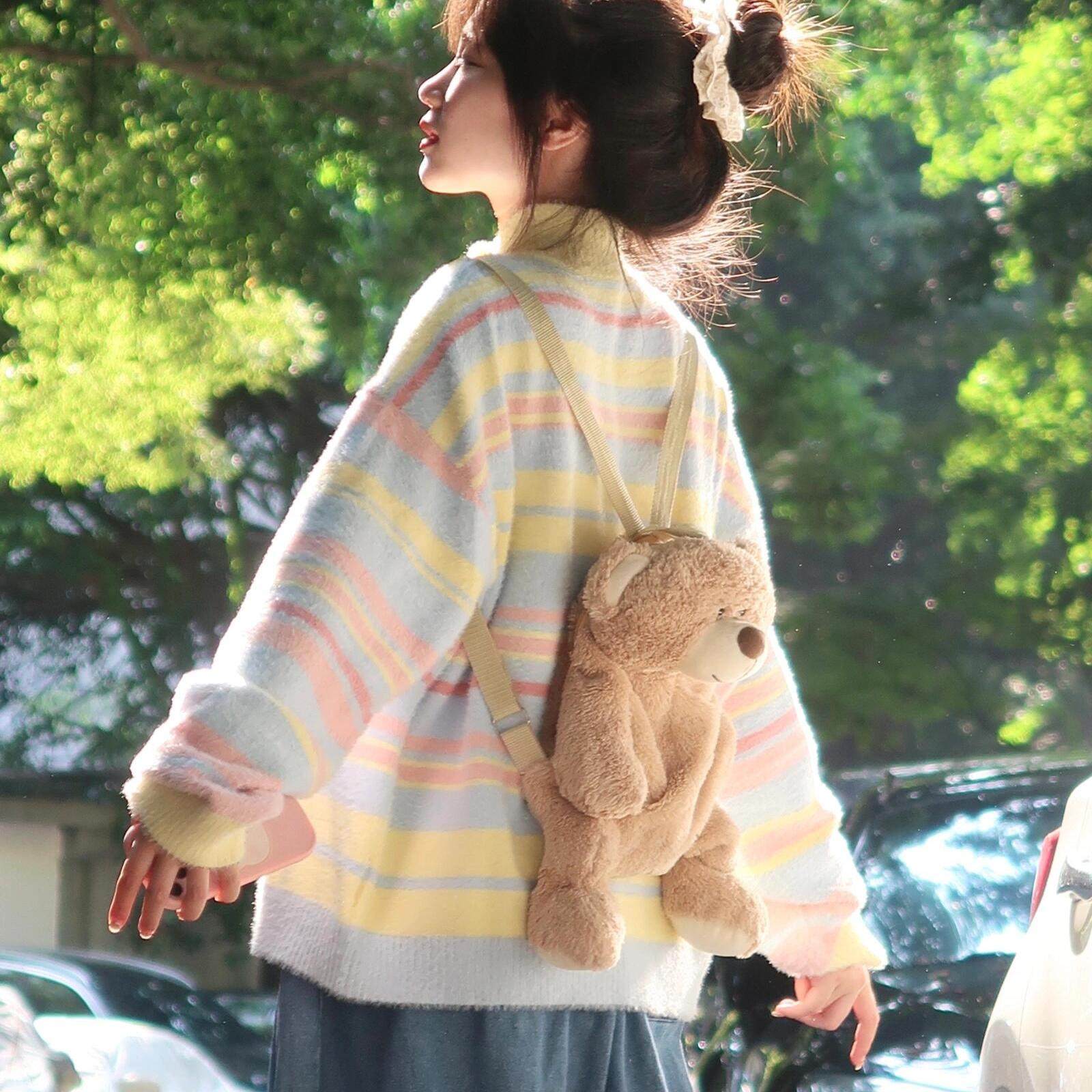 彩色毛衣外套女早初秋2024新款韩系慵懒风针织开衫秋冬多巴胺穿搭