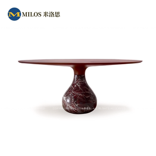 意式轻奢天然大理石餐桌高级感水滴形别墅餐厅圆桌罗奇堡转盘桌子