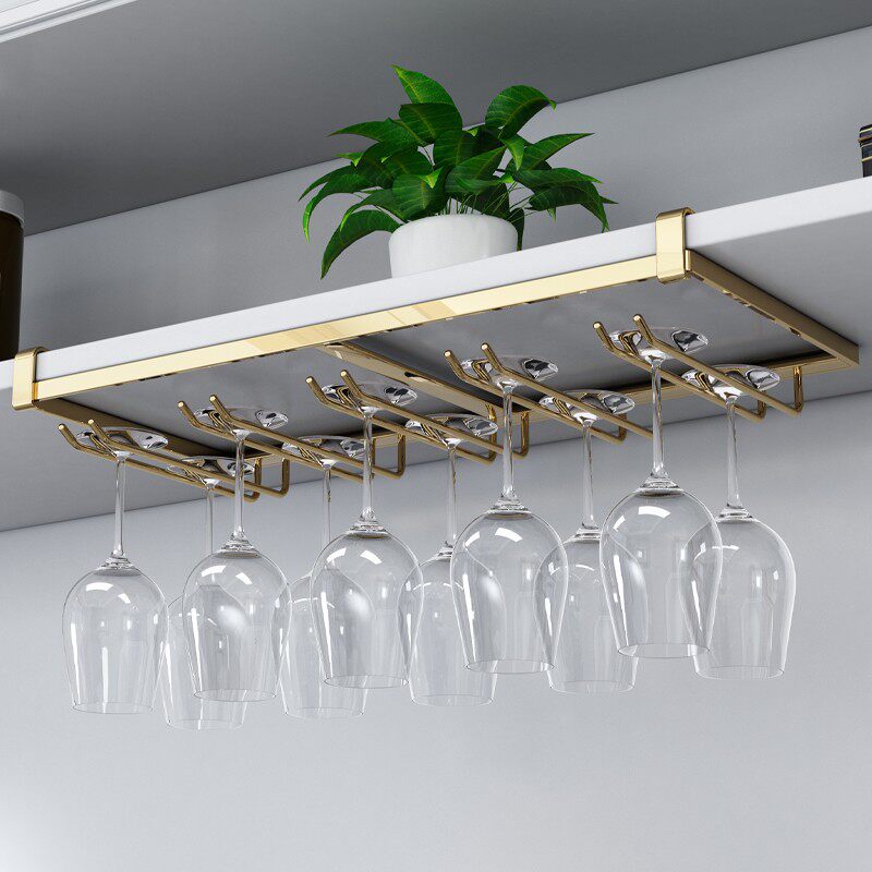 钛黑色免安装304不锈钢红酒杯架倒挂家用高脚杯架葡萄酒杯架摆件