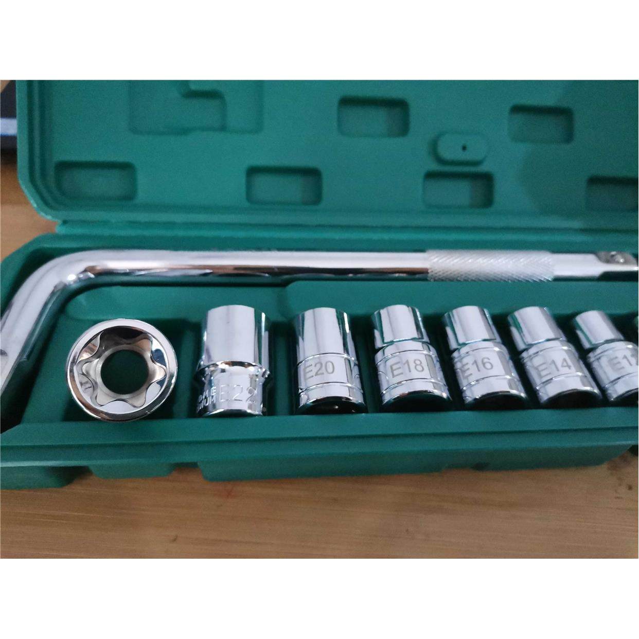 E型套筒套装10—24大飞接口花型套头弯杆汽修六花键扳手工具12.5