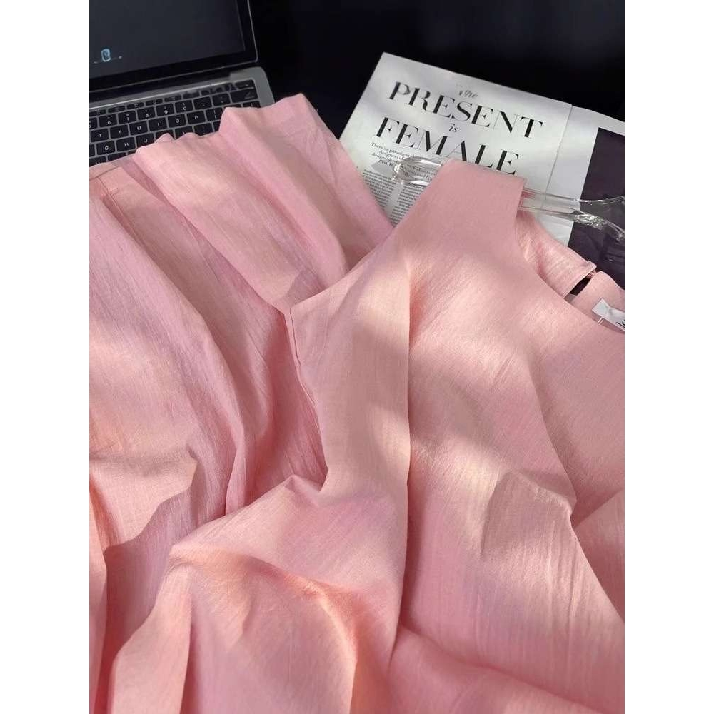 夏季茶歇法式桔梗风粉色背心裙子气质大码森系温柔风棉麻连衣裙潮