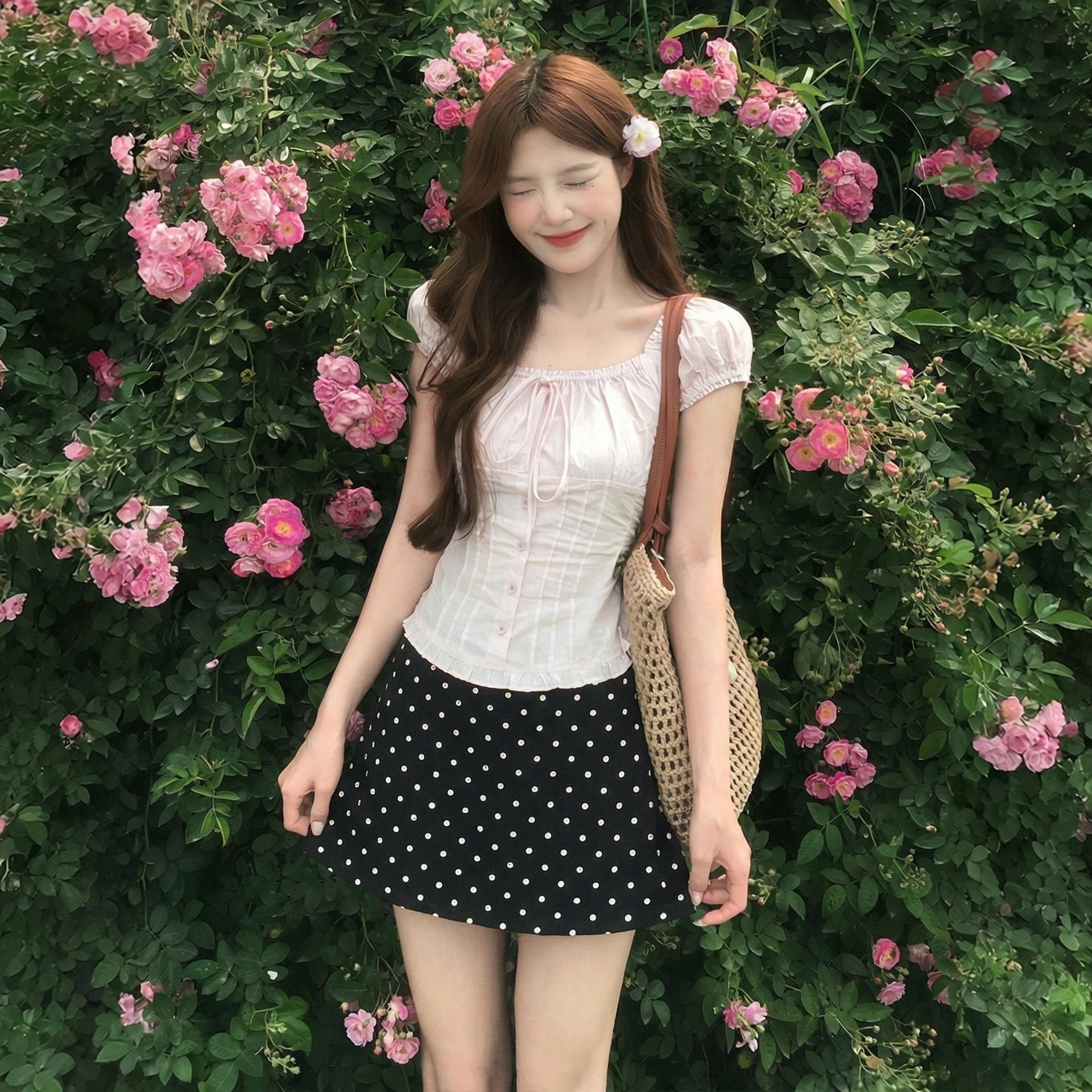 黑色波点高腰半身裙女夏季新款防走光百搭包臀裙修身显瘦A字短裙