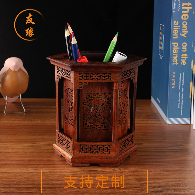 创意实木笔筒收纳办公桌面摆件多功能办公室用品 木质笔筒收纳盒