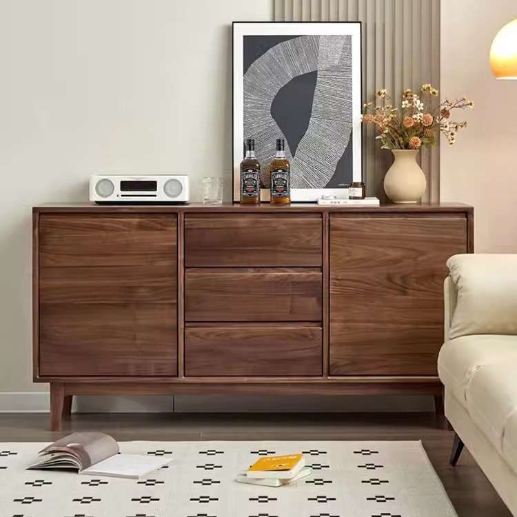 北美黑胡桃木斗柜现代简约实木餐厅餐边柜小户型卧室床尾储物柜