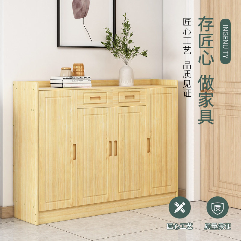纯实木鞋柜家用门口大容量松木鞋柜客厅玄关柜带抽屉双开门储直销