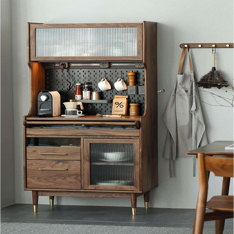 餐边柜一体靠墙北欧日式全实木高柜黑胡桃木家用储物柜碗柜茶水