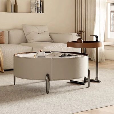 轻奢高级感岩板圆形茶几小户型现代简约家用客厅