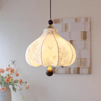复古法式浪漫花卉布艺吊灯美式实木卧室餐厅儿童房灯具