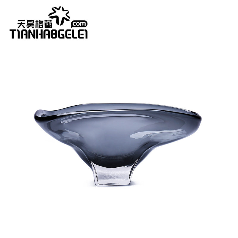 天昊格手工极简灰色玻璃果盘酒店样板房别墅大厅客厅餐厅茶几摆件