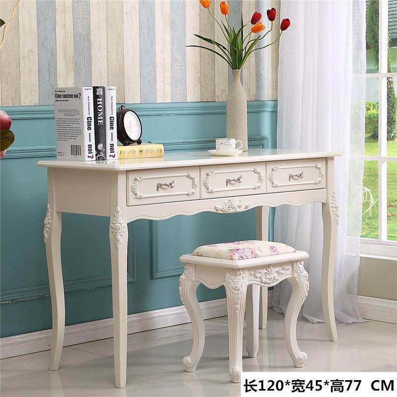 欧式电脑桌台式家用田园书桌学习桌现代简约写字台实木梳妆台白色