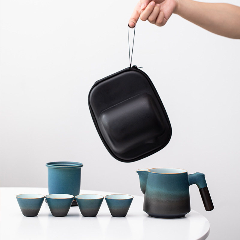 带过滤便携式旅行茶具套装一壶四杯户外随身便携包快客杯泡茶壶